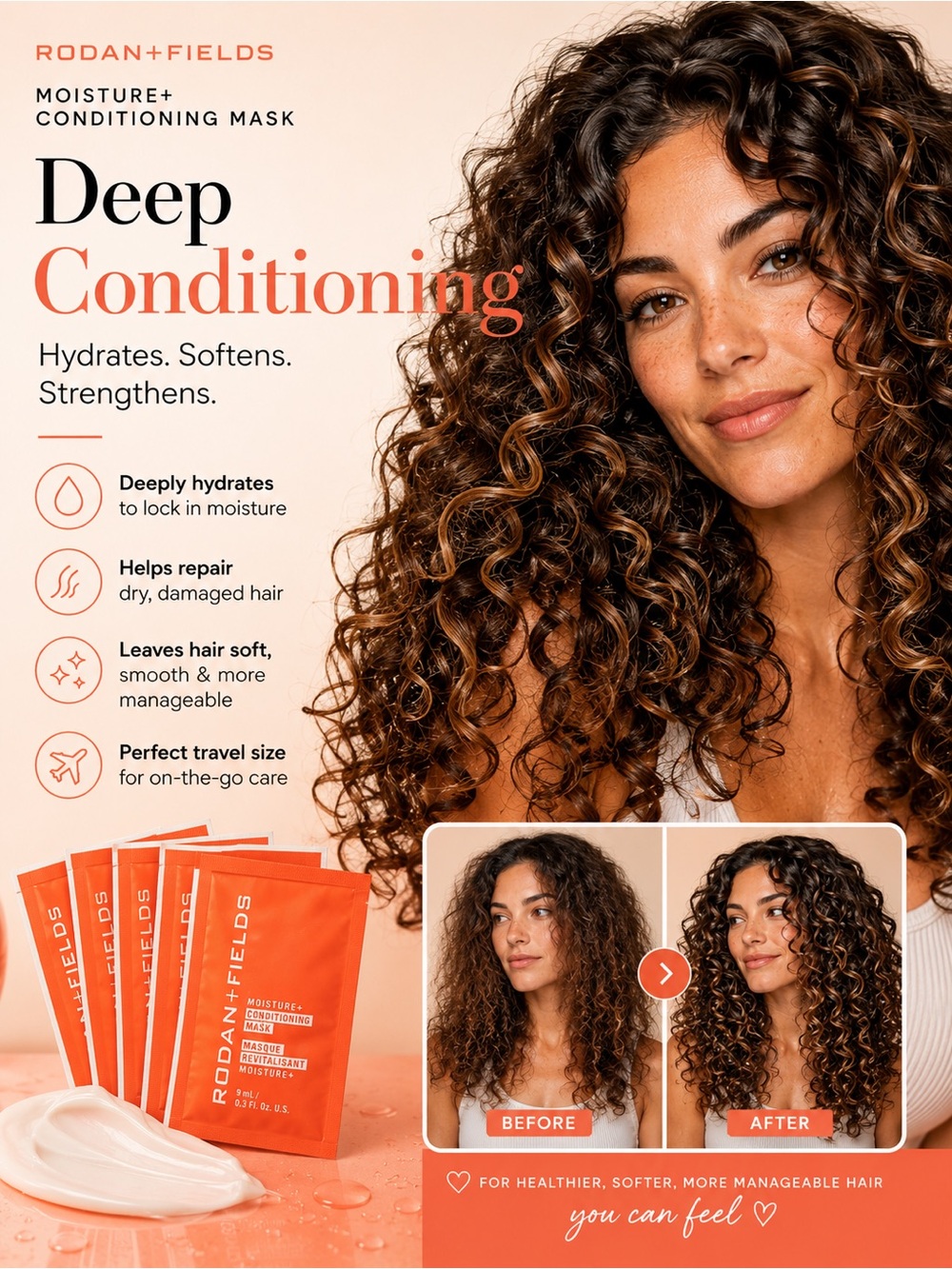 RODAN + FIELDS Moisture and Conditioning Hair Mask 5 Pk Travel Set NWT Hydrate - Picture 2 of 15